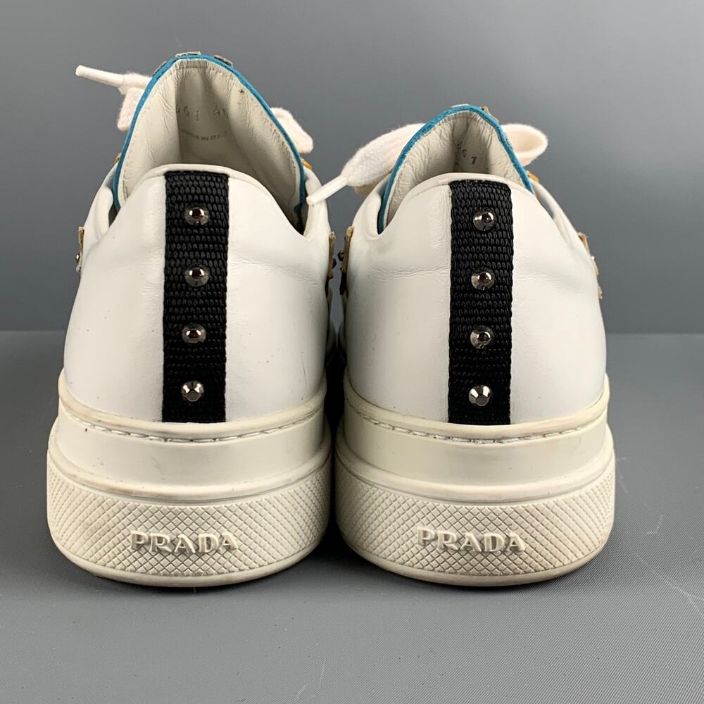 PRADA Size 10 White Multi-Color Leather Aplique Low Top Sneakers - Picture 3 of 8
